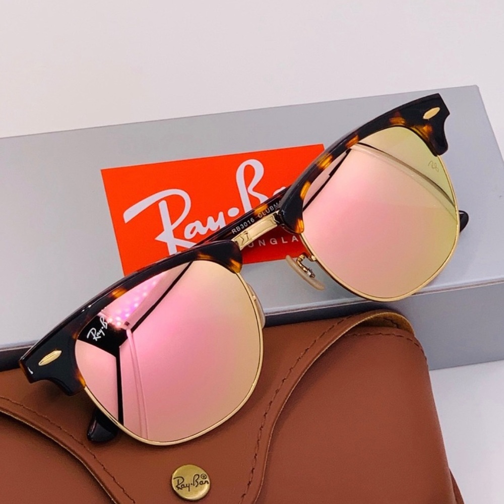 COPY - Ray Ban RB3016 Clubmaster Sunglasses Pink Gold - Lightly Worn